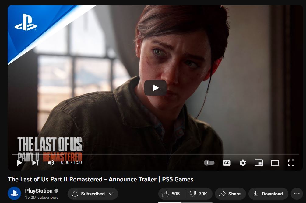 《最后的生还者2》PS5复刻版预告片充斥大量差评